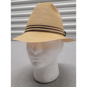 Stetson Hat Fedora Fitted Mens 7 Tan Straw Brown Tilton Band Summer Made Canada